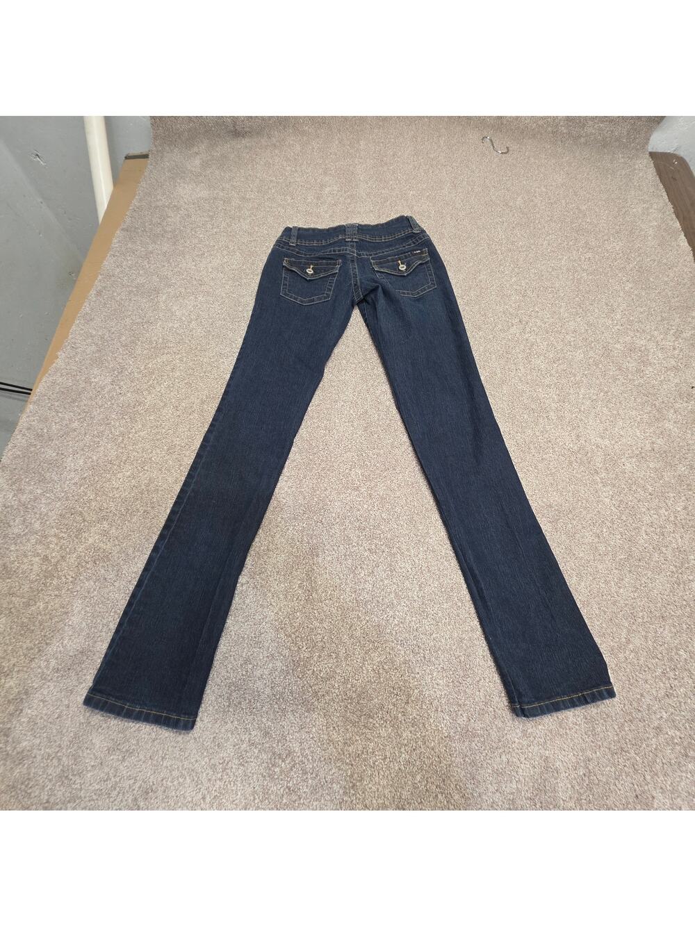 Angels Jeans Size 5 Dark Wash Low Rise Straight Leg Y2K Embroidered Heart Pocket